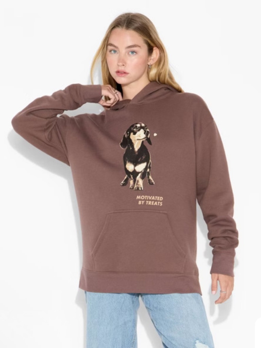 Motivated by Treats Brown Dog Graphic Hoodie